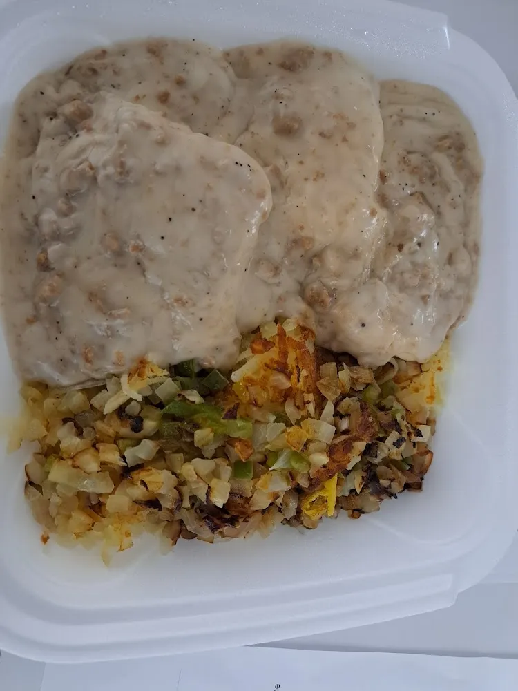 Biscuits and Gravy with Hash Browns
